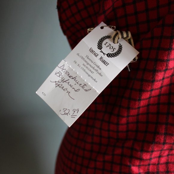 Red/Black Plaid Button Front Boyfriend Apron ~OS~ - Picture 4 of 9